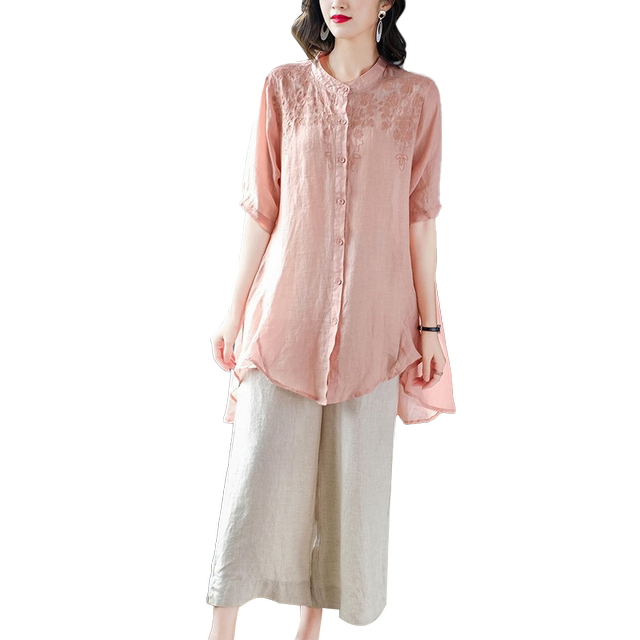 High-end big-name ramie casual suit women's summer 2023 new large-size fashionable thin foreign-style cotton and linen two-piece set