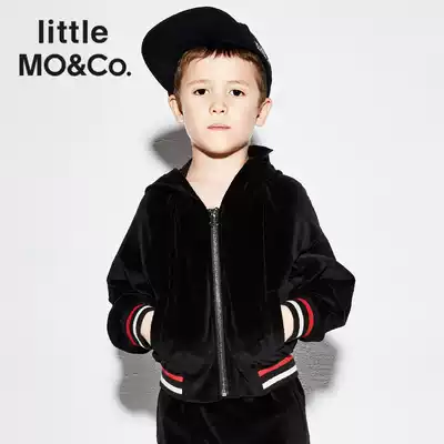 littlemoco autumn children's coat boys and girls long sleeve Suede hooded striped side casual coat