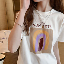 Hong Kong tide brand 2022 new short-sleeved t-shirt female Korean version loose and half-sleeved top-necked round neck coat with a bottom shirt