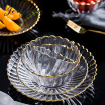 JERYOUN gold-edged petal glass bowl large capacity salad bowl high-grade creative home fruit plate