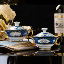 JERYOUN Prestige Luxury Jingdezhen Enamel Ribbon Cover Ceramic Stew Cup StewEd Birds Nest Dessert Cup Soup Cup Home