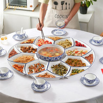 JERYOUN Tuan Nian Rice Platter Tableware Combination Blue and White Hand-Painted Tableware Reunion Set Household Dishes