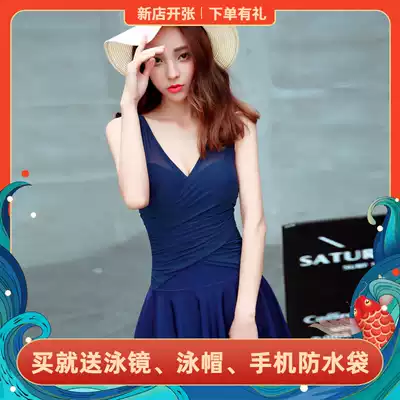 Swimsuit female conservative small chest gathered sultry beauty back one-piece skirt belly cover steel body Korean version of hot spring women's swimsuit