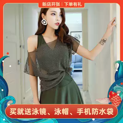 Sagini swimsuit female steel support small chest gathered to cover the belly, thin, slim-fitting, sexy exposed back swimsuit, hot spring swimsuit