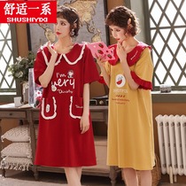 Comfort One Pajamas Skirt Woman Summer Pure Cotton Short Sleeve Thin Korean version Loose Large Code Lady Pregnant Woman Sleepwear Women Summer