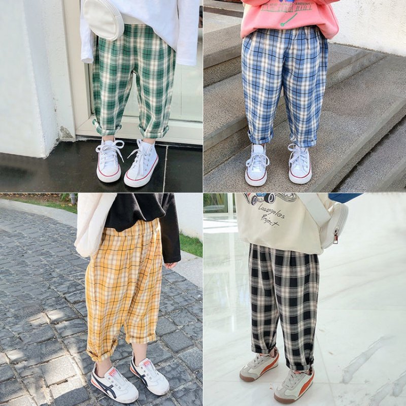 Children's clothing 2021 spring and Autumn new men's and women's children's fashion trend casual pants children's foreign school comfortable plaid pants