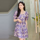 XG Snow Song XI204028B593 Printed Dress 2023 Summer New High Waist Floral Short Sleeve Mid-length Skirt for Women