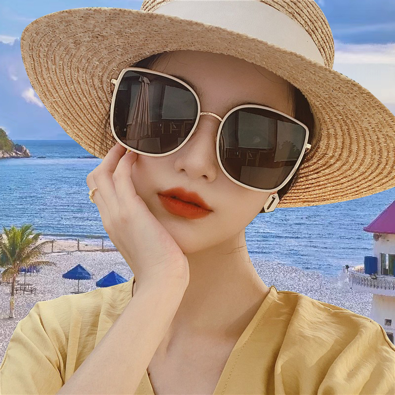 White Frame Sunglasses 2022 New Wave Hostesses Sunscreen Gm Superior Sens Anti UV Glare Big Faces Slim