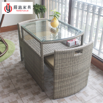 Balcony small table and chair Net red outdoor rattan chair three-piece combination iron outdoor single backrest home can be stored