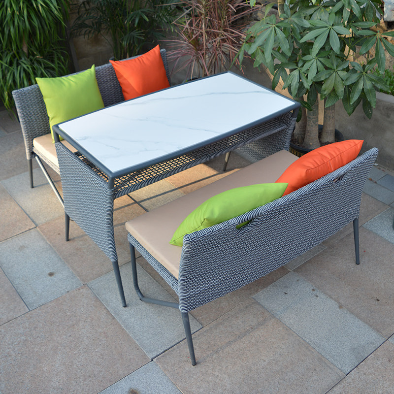 Outdoor balcony table and chairs Composition Three sets of rattan choreography Creative can incorporate balcony table and chairs Terrace Garden Open Courtyard 