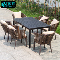 Outdoor table and chair balcony rattan chair three-five-piece outdoor wrought wrought chair coffee table combination courtyard leisure furniture