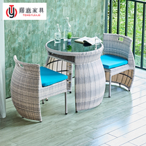 Balcony modern rattan chair three-piece rattan creative hanging basket chair Net red outdoor woven rattan wrought iron chair leisure courtyard