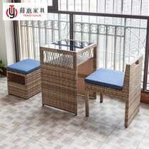 Balcony table and chair rattan chair three-piece outdoor square modern simple leisure small Teng chair coffee table combination back chair