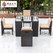 Outdoor rattan chair Leisure outdoor terrace courtyard outdoor chair balcony table and chair rattan chair five-piece coffee table combination