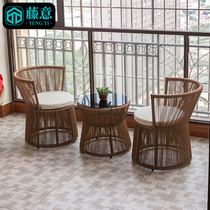 Balcony table and chair rattan chair three-piece small coffee table combination Teng chair back chair Leisure outdoor rattan art outdoor courtyard