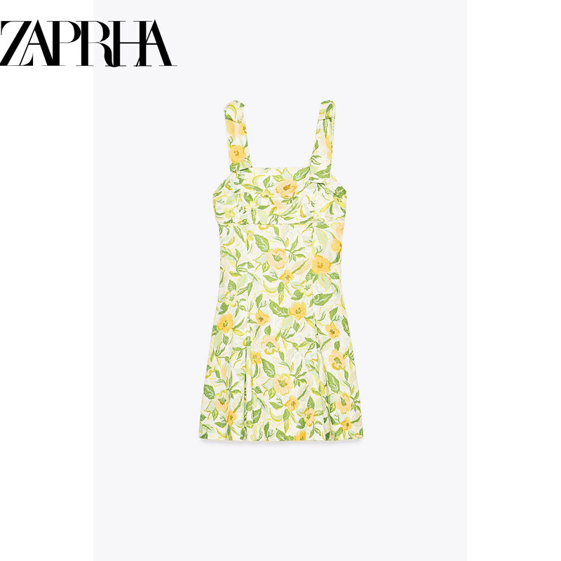 2025 Summer New Sweet Printed Blended Short Dress for Petite Figures, Slimming Waist 8351037