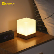  Night light Bedroom table lamp Creative simple modern glass solid wood warm light warm wedding dimmable decorative bedside lamp