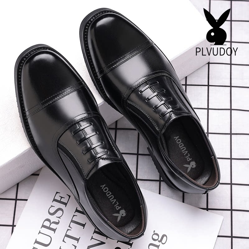 Three-joint leather shoes men's leather business dress security shoes cover foot wedding toe layer leather large size men's shoes