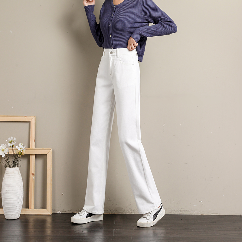 White Jeans Woman Loose Straight Drum High Waist Display Slim 2020 Autumn Winter New Fashion Small Broadlegged Pants Lady