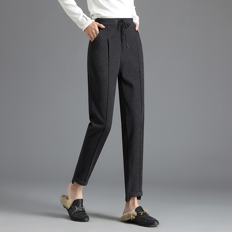 Woolen pipe pants women's high waist slimming winter 2020 new thick warm small straight casual pants women