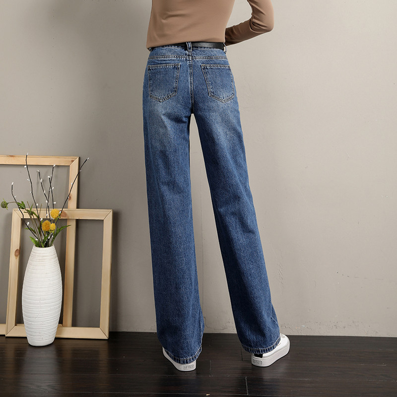 Fall jeans Women's loose straight cylinder High waist display slim and tall pendant feeling elegant and small broadlegged pants female