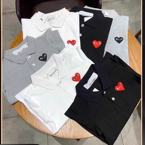 Летняя футболка polo, японская хлопковая рубашка для влюбленных, короткий рукав, с вышивкой