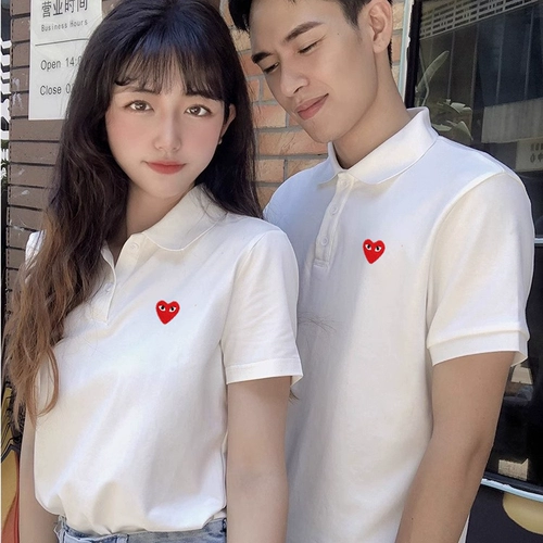 Парная одежда для влюбленных, футболка polo, белая японская рубашка, короткий рукав, с вышивкой