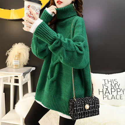 Tide 2023 new female wear high - collar head thickened sweater lazy wind network red coarse knitted sweater in spring 2023