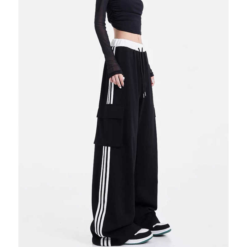 Golden t P Spring and Autumn New American High Street Style Three-Stripe Patchwork Cargo Pants for Tall Women Straight-Leg Casual Pants