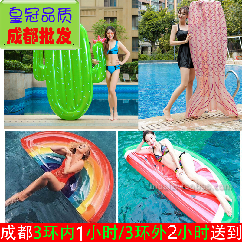 Adult swimming ring inflatable semi-circle watermelon pineapples with rainbow cactus eggplant floating-bed floating bed water floating air cushion bed
