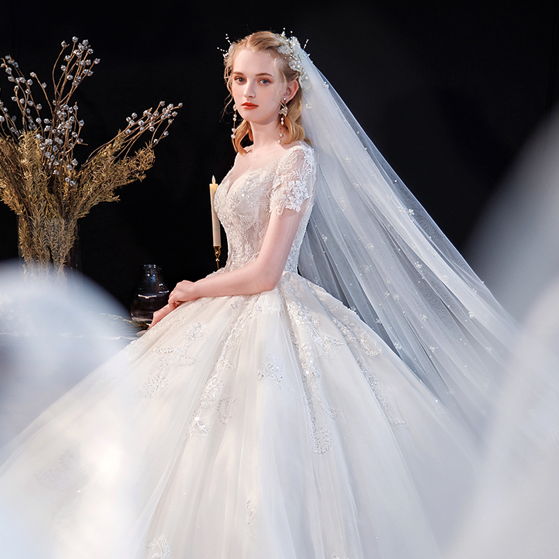 High-end Heavy Engineering Heben Light Wedding Dress 2022 New Bridal Main Yarn Big Trailing senior texture Retro luxury Extravagant Lean