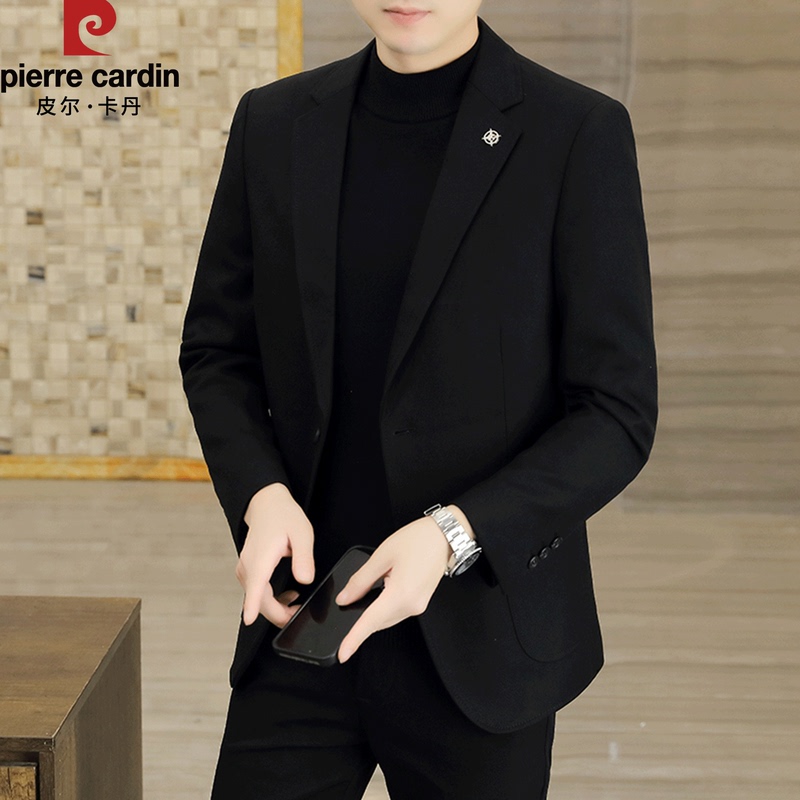 Pierre Cardin Suit Jacket for Young and Middle-Aged Men, Spring and Autumn Business Casual Formal Wear, Thickened Long-Sleeved Blazer