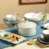 Home Small Two Ceramic Bowls Dish Tray Combination Home Net Red Cutlery Suit Big soup Bowl Chopsticks Creative Light Extravagant Dishes