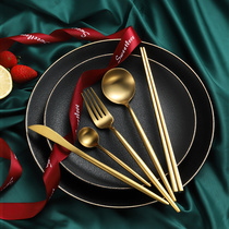 Home Small Dicey Dining Cutlery Suit Home Stainless Steel Steak Knife Fork Spoon Four Sets Eurostyle Full Set Chopsticks Spoon