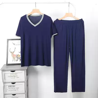Pajama Men's Set Summer Modal Thin Short Sleeve Pants Round Neck V-neck Men's Casual Large Size Home Clothes