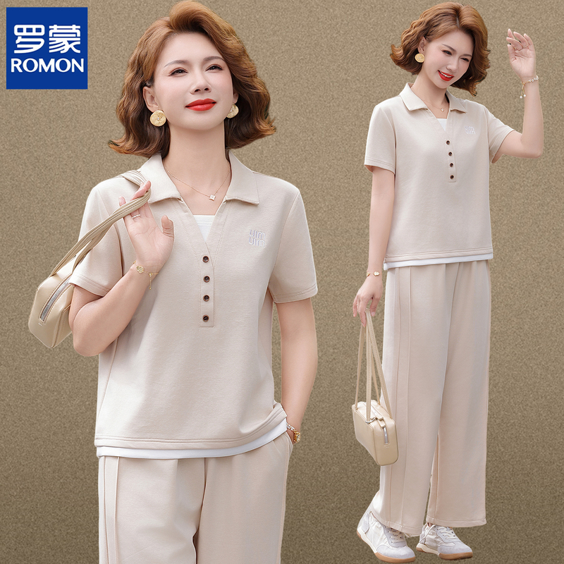 Mom's Summer Outfit Casual Sportswear 2026 New Style Middle-Aged and Elderly Summer Short-Sleeved T-Shirt Loose Top for Women