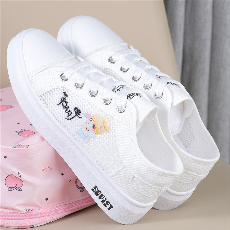 White QGirls' shoes 2021 Spring and summer new pattern children canvas shoe girl Versatile skate shoes ventilation leisure time student Net shoes