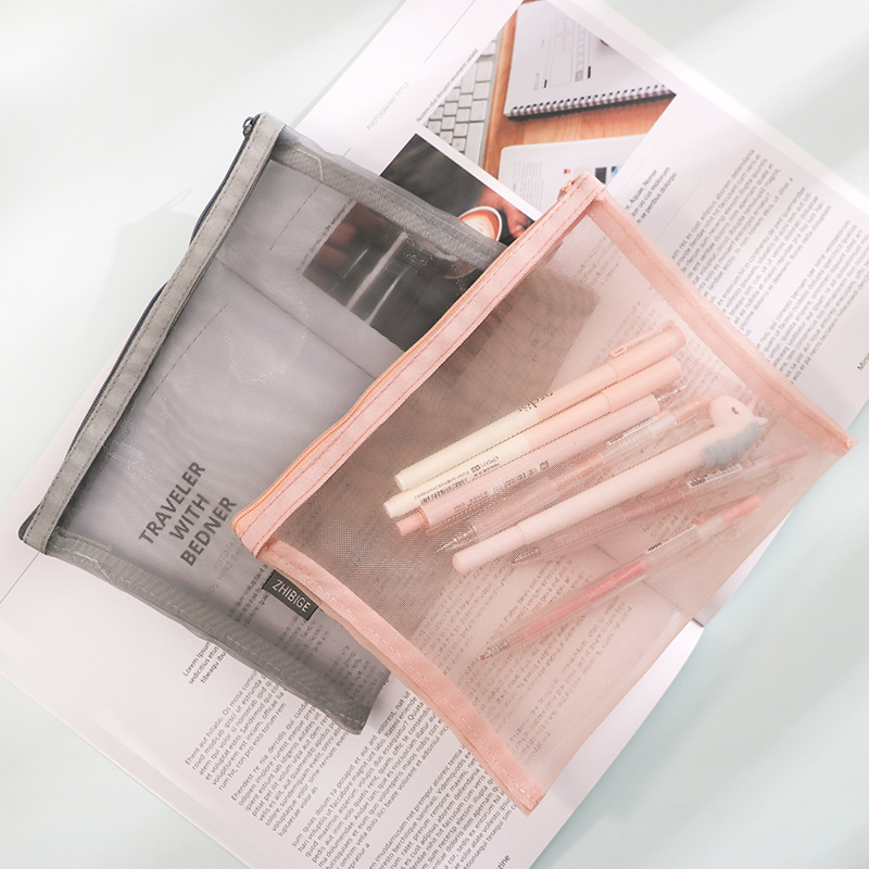 A4A5 File Bag Transparent thickness mesh collection filebag zip large capacity small Qingxin nylon materials bag student stationery pen bag office supplies archive bag