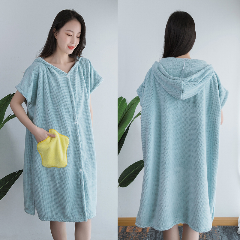 Can wear bath towel with hat home women can wrap the new style than pure cotton water absorption fast drying is not easy to fall off the cape bath skirt