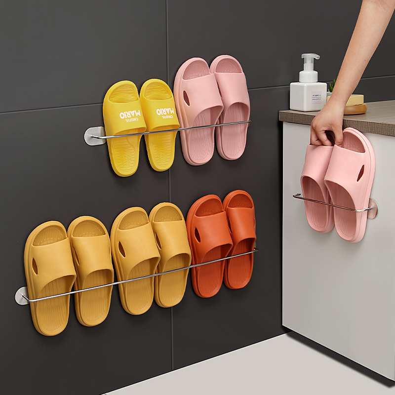 Bathroom shoe rack home wall-mounted non-perforated storage artifact dressing room shoes drain rack towel rack