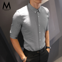  Default five-point sleeve shirt mens business casual youth short-sleeved Korean version of the trend half-sleeved shirt solid color handsome middle-sleeved man