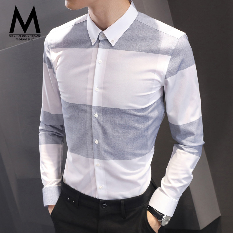 2021 Winter New Lining Men's Long Sleeve Youth Sashimi Business Casual for Ironing Shirt Han Edition Fashion Trends