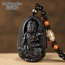 Obsidian Buddha Pendant Twelve Zodiac Men and Women Zodiac Year Rabbit Patron Saint Manjusri Amulet Necklace