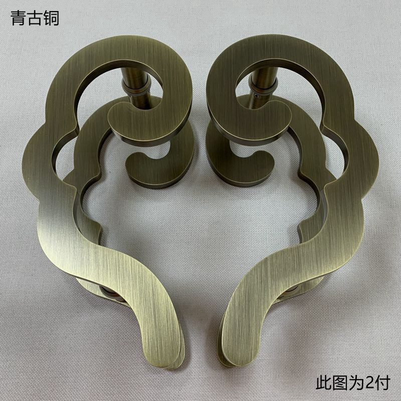 Chinese luxury handle Bronze hotel glass door handle Stainless steel wooden door semicircular door handle spot