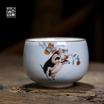 Kongyun Jingdezhen handmade zodiac pig Fu Master Cup ceramic kung fu tea set all things big tea cup tea cup