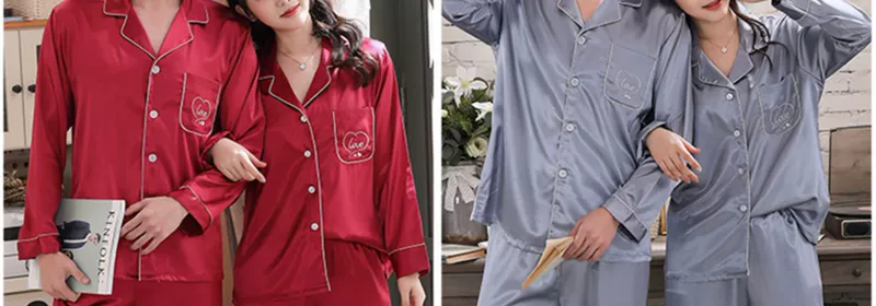 Cặp đôi pyjama của phụ nữ mùa xuân và mùa thu cặp đôi siêu ngọt ngào mặc hướng dẫn băng lụa phụ nữ dài tay quần nam phục vụ tại nhà mùa hè - Nam giới