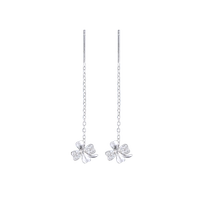 Lucky four-leaf straw-ear line female summer 999 pure silver earbuds with diamond ear nail-raised earbuds ear chain