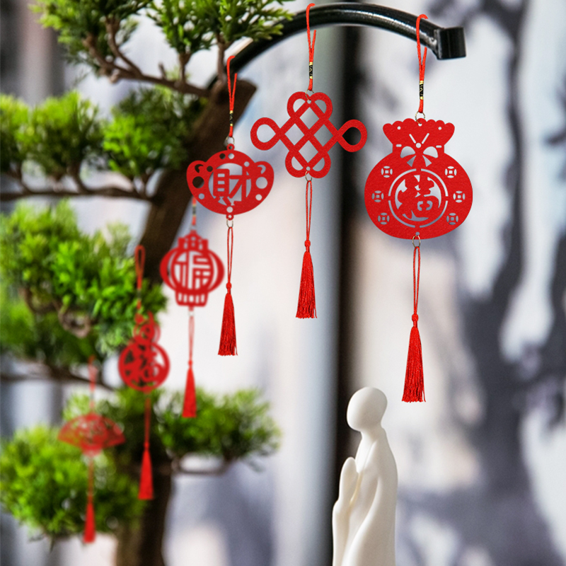 2023 Year of the Rabbit Decoration Decoration Bonsai Xiaofu Character Green Plant Hanging Decoration Lantern Pendant Spring Festival New Year's Day Dress Up Supplies