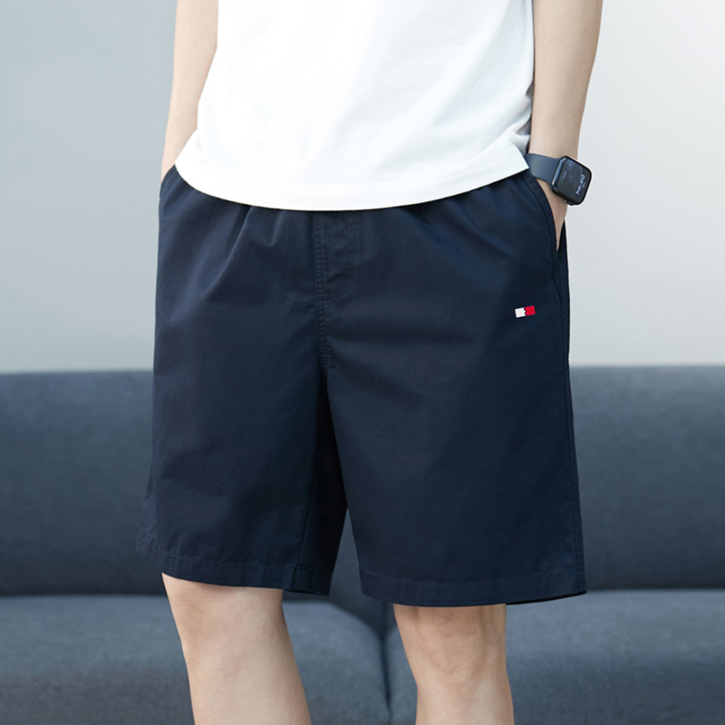 American Tommy Men's Shorts Summer Pure Cotton Drawstring Mid-Length Pants Loose Simple Versatile Casual Workwear 5-Point Shorts
