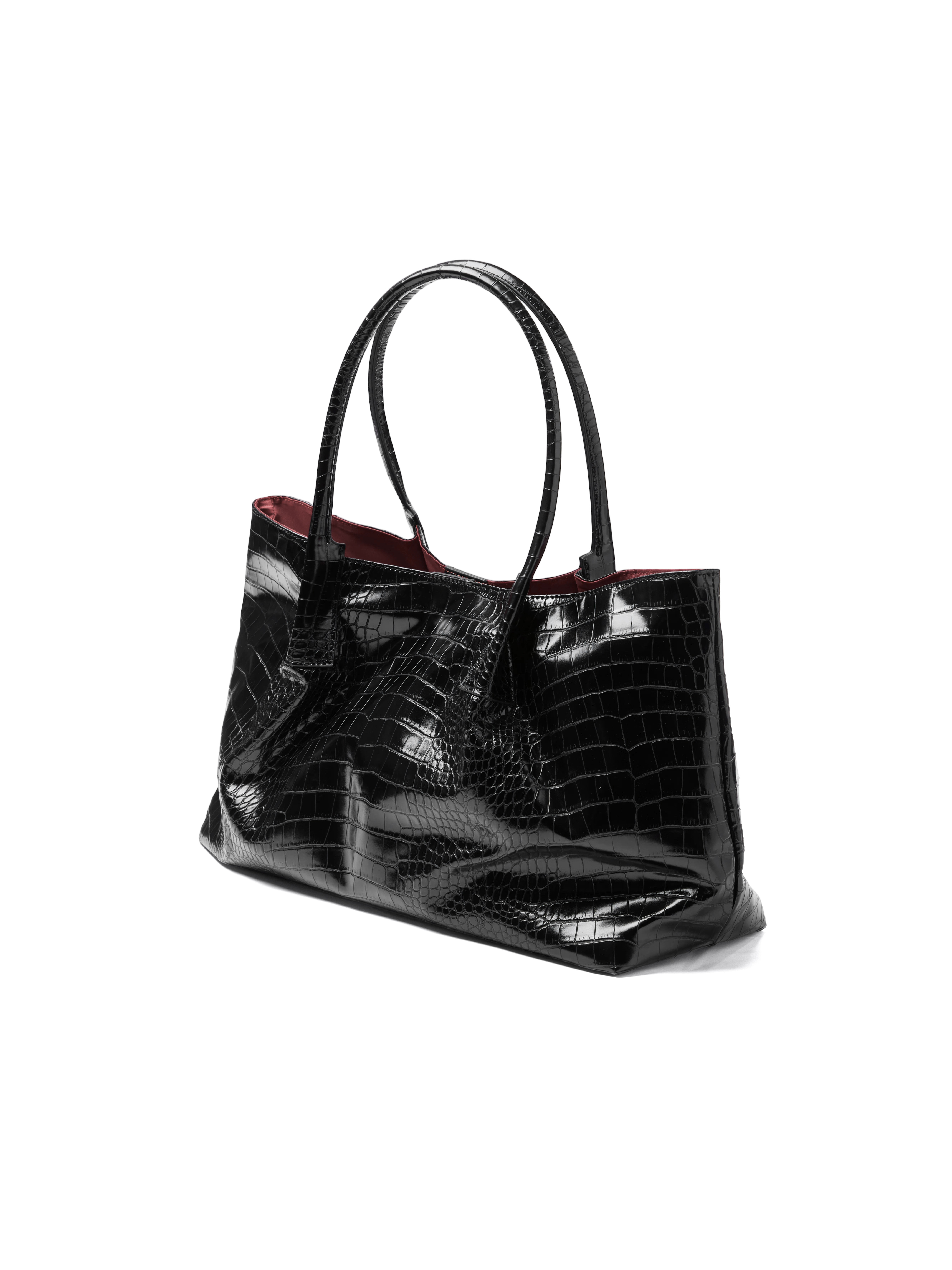 VOWPROGRESS Croc-Embossed Ruched Faux Leather Tote Bag